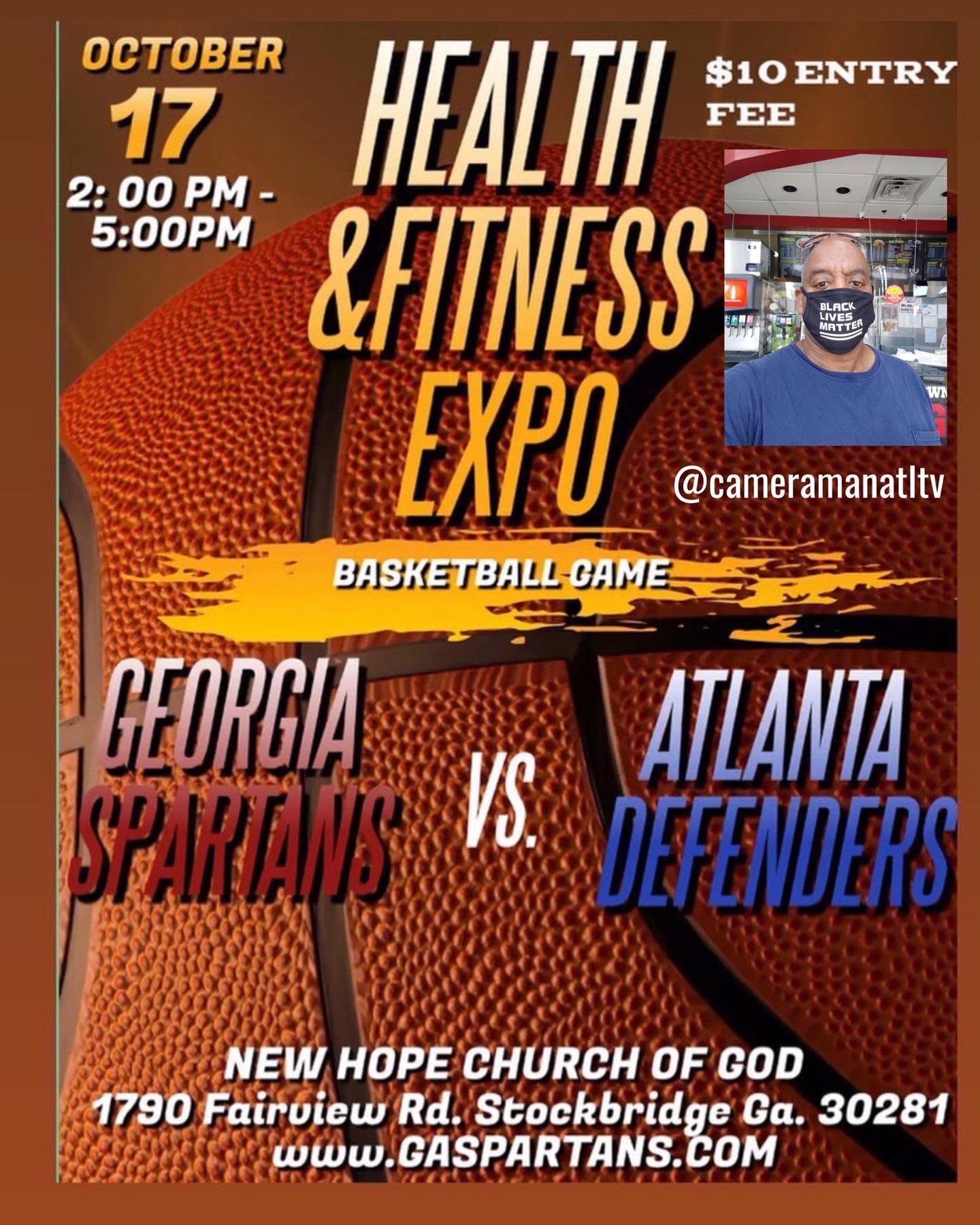 @cameramanatltv will be honored on Oct. 17 2pm to 5pm Health&Fitness Expo Basketball Game. New Hope Church of God 1790 Fairview