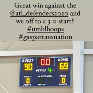 Recap of today’s win!!! 90-69 win to make us 3-0 for the season!! #umblbasket #gaspartansnation
